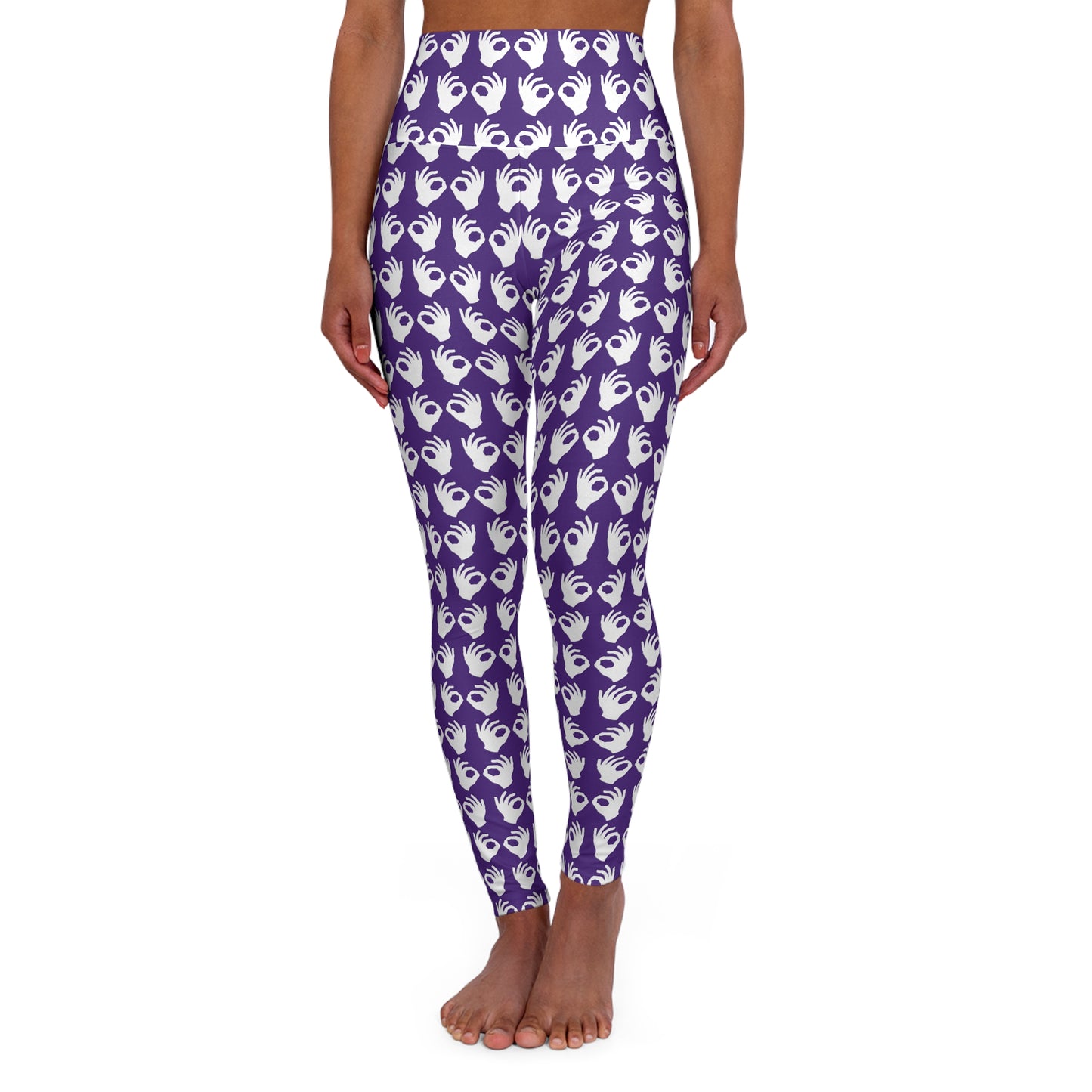 High Waisted Yoga Leggings - Purple/White Griddy