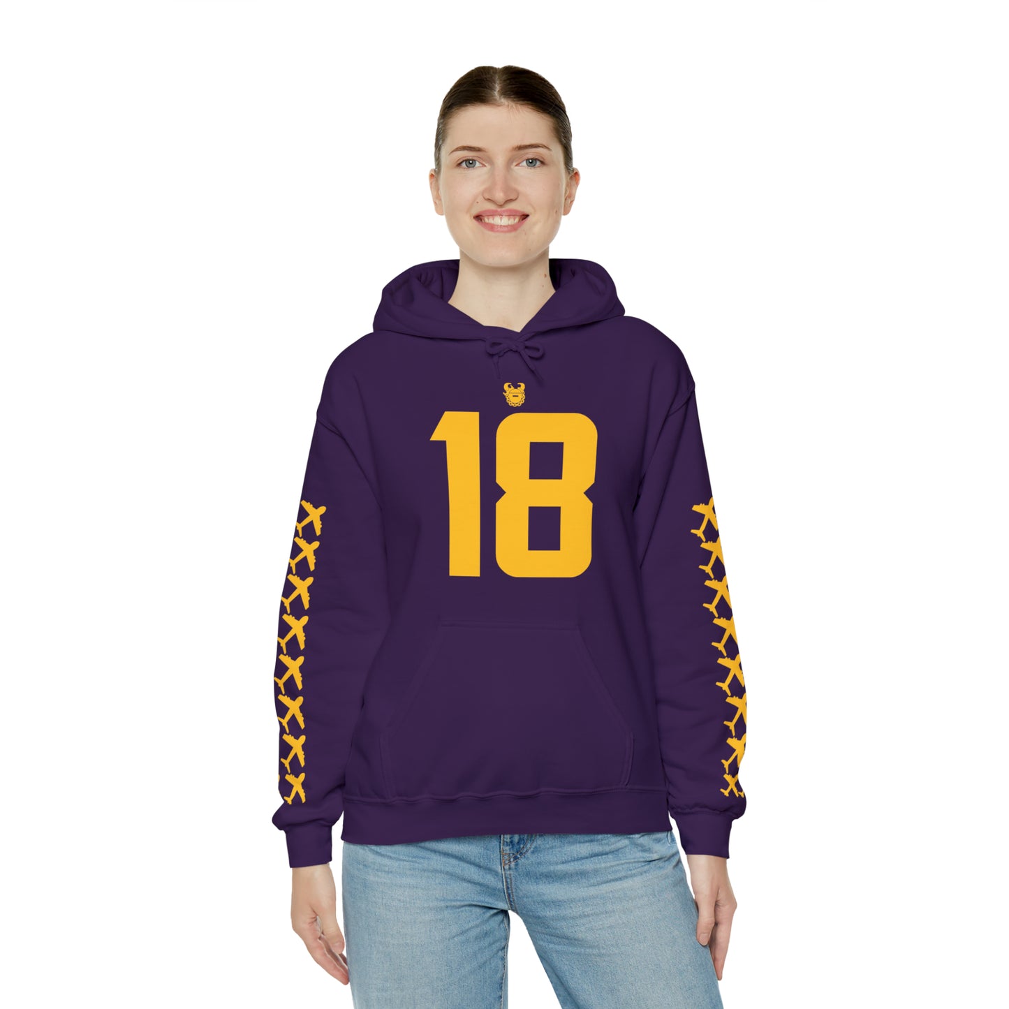 Unisex Heavy Blend™ Hooded Sweatshirt - Jersey #18 + Jet Planes (Sleeves)