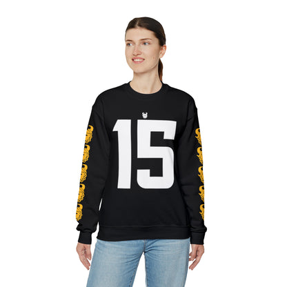 Unisex Heavy Blend™ Crewneck - Jersey #15 + Game Day Helmet (Sleeves)