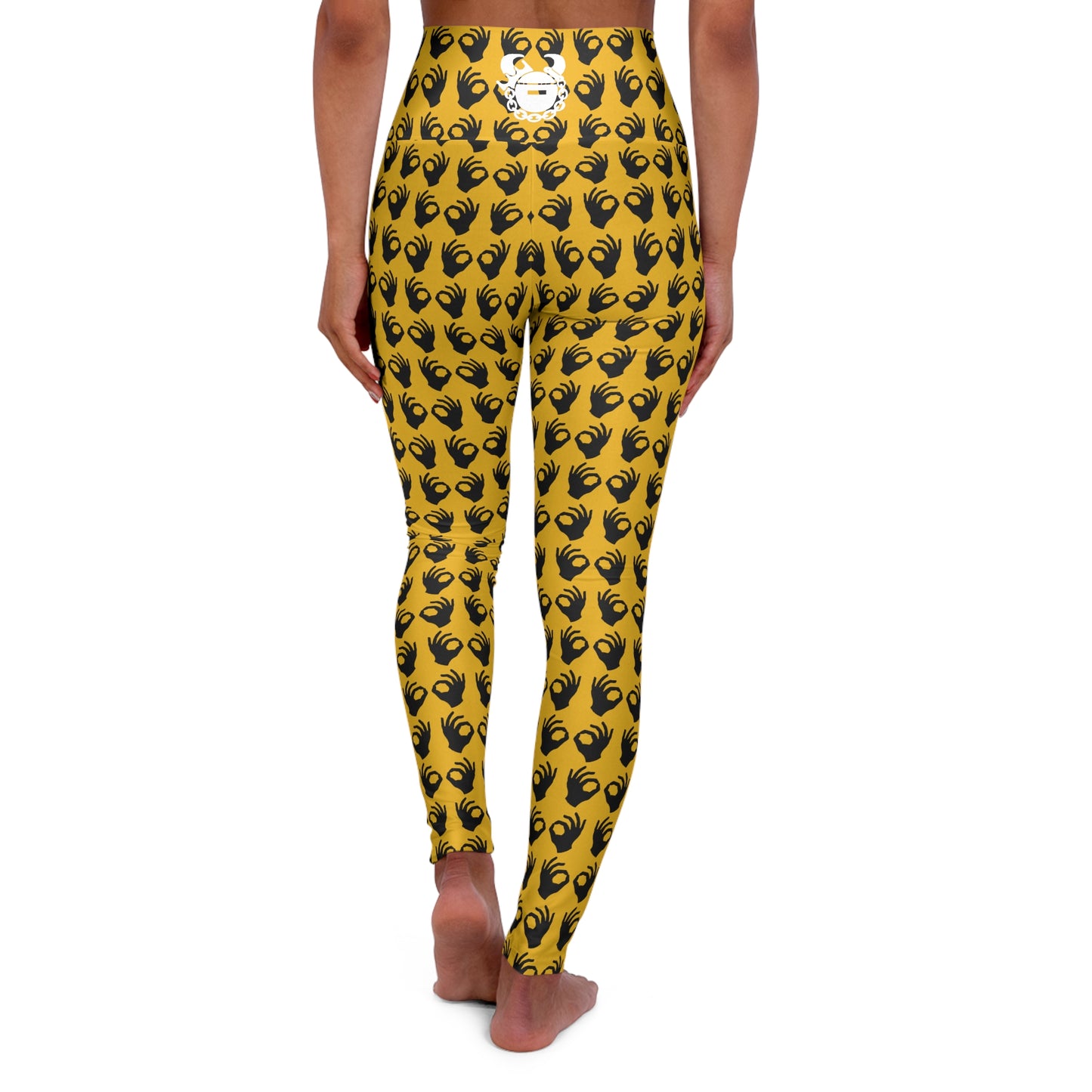 High Waisted Yoga Leggings - Gold/Black Griddy