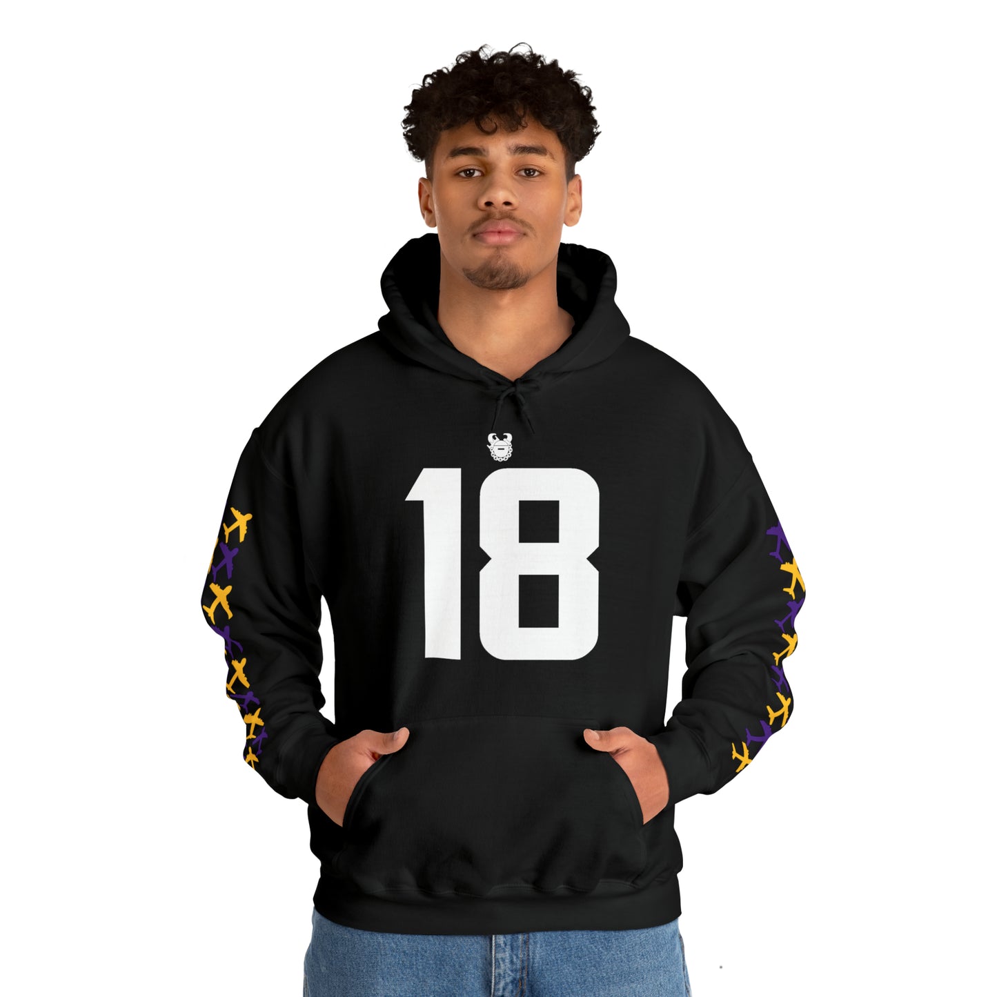 Unisex Heavy Blend™ Hooded Sweatshirt - Jersey #18 + Jet Planes (Sleeves)