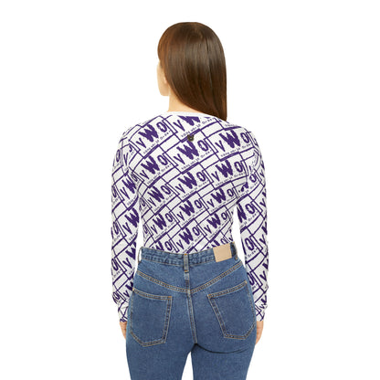 Women's Long Sleeve V-neck Shirt - White/Purple - VWO (Framed)
