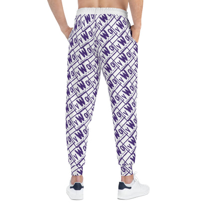 Unisex Athletic Joggers - White/Purple - VWO (Framed)