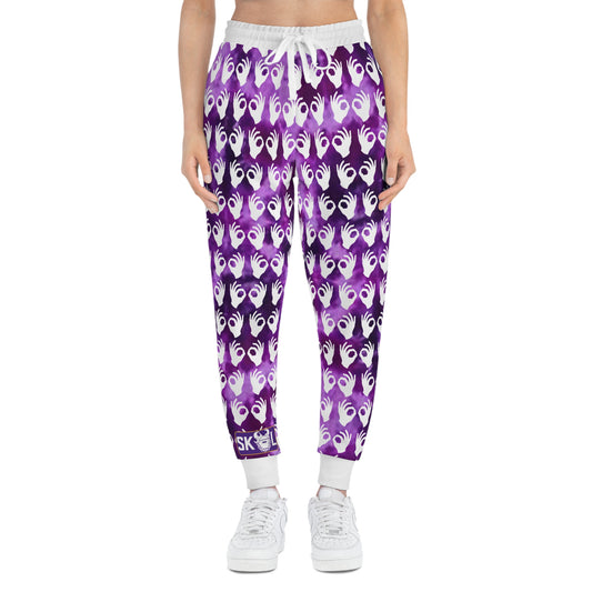 Unisex Athletic Joggers - Purple Tie-Dye/White Griddy