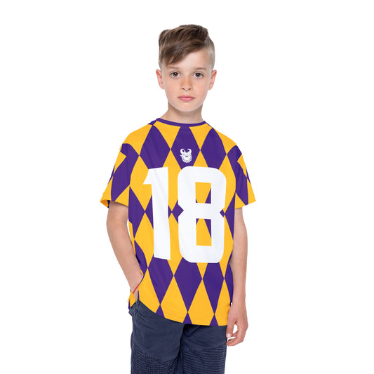 Kids Sports Jersey (Purple/Gold Diamonds) - Jersey #18