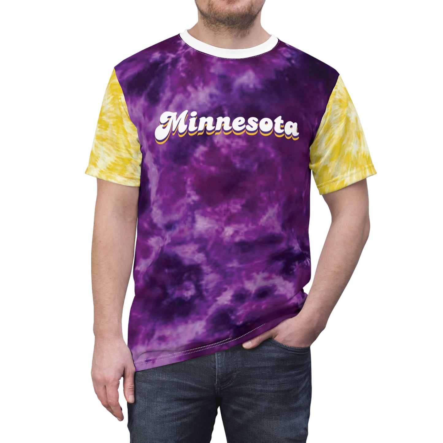 Unisex Cut & Sew Tee - Purple/Gold Tie-Dye - Minnesota (Retro)