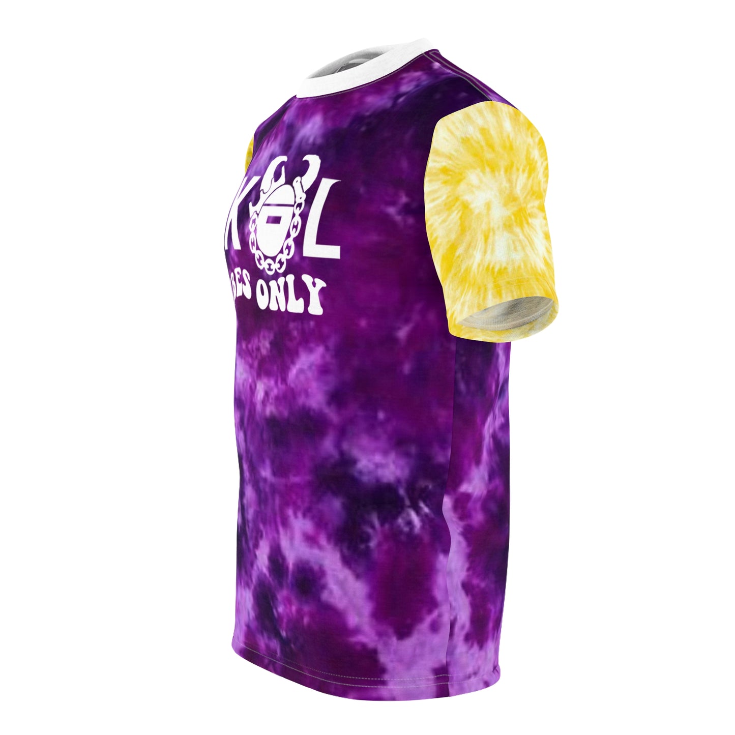 Unisex Cut & Sew Tee - Purple/Gold Tie-Dye - Good Vibes Only