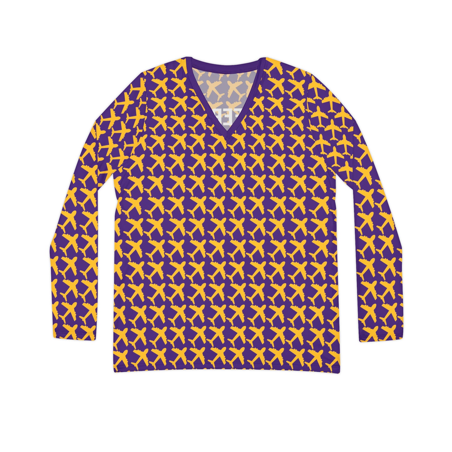 Women's Long Sleeve V-neck Shirt - Jet Planes - Jersey #18