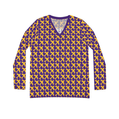 Women's Long Sleeve V-neck Shirt - Jet Planes - Jersey #18