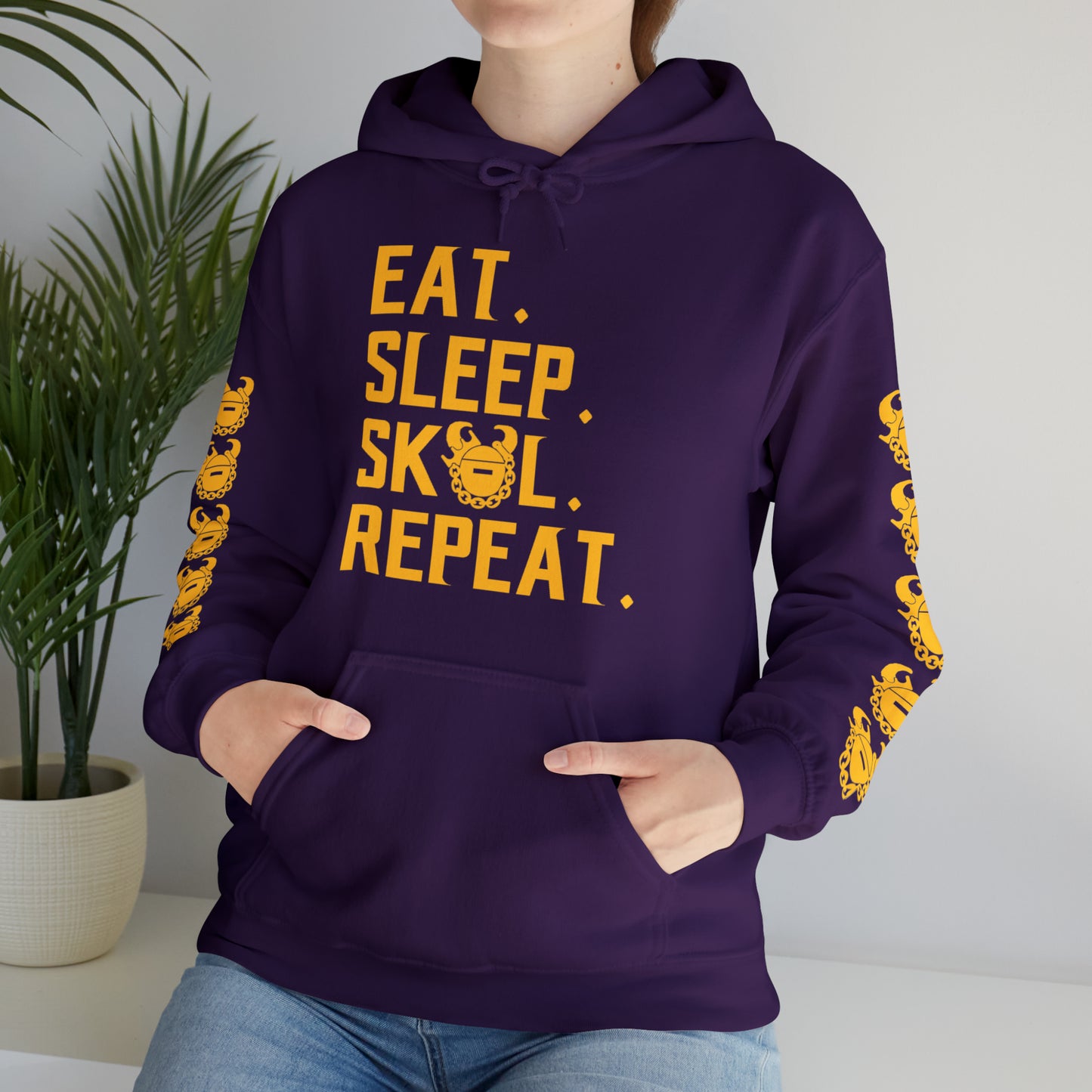 Unisex Heavy Blend™ Hooded Sweatshirt - Eat. Sleep. Repeat. + Game Day Helmet (Sleeves)