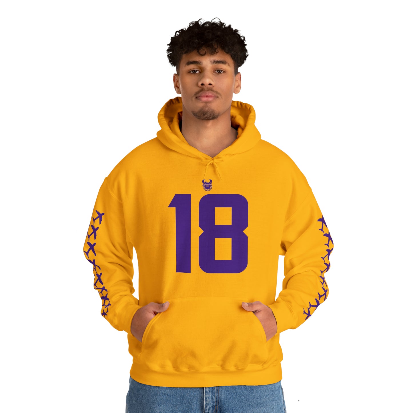 Unisex Heavy Blend™ Hooded Sweatshirt - Jersey #18 + Jet Planes (Sleeves)