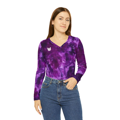 Women's Long Sleeve V-neck Shirt - Purple Tie-Dye - The Original