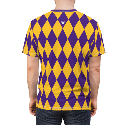 Unisex Cut & Sew Tee - Purple/Gold Diamonds - Peace & Love