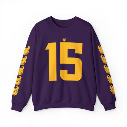 Unisex Heavy Blend™ Crewneck - Jersey #15 + Game Day Helmet (Sleeves)