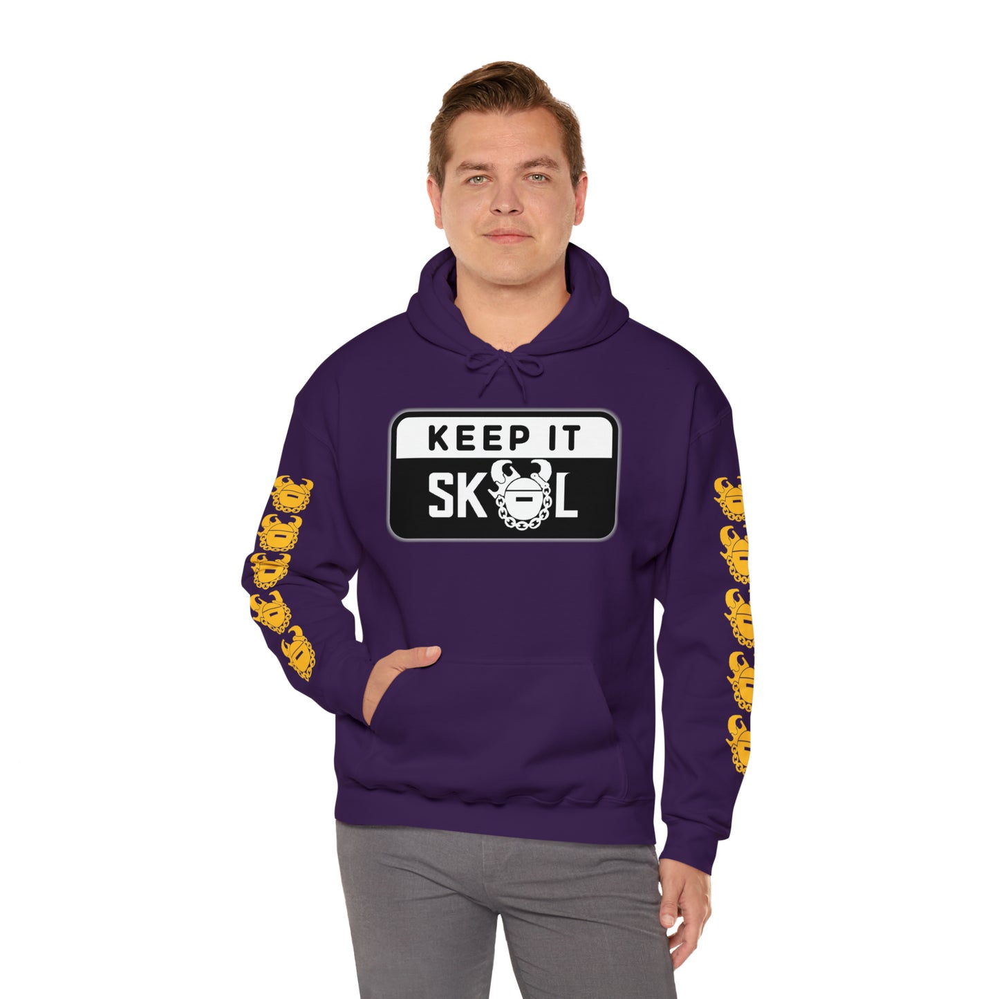 Unisex Heavy Blend™ Hooded Sweatshirt - Keep it Simple (Framed) + Game Day Helmet (Sleeves)