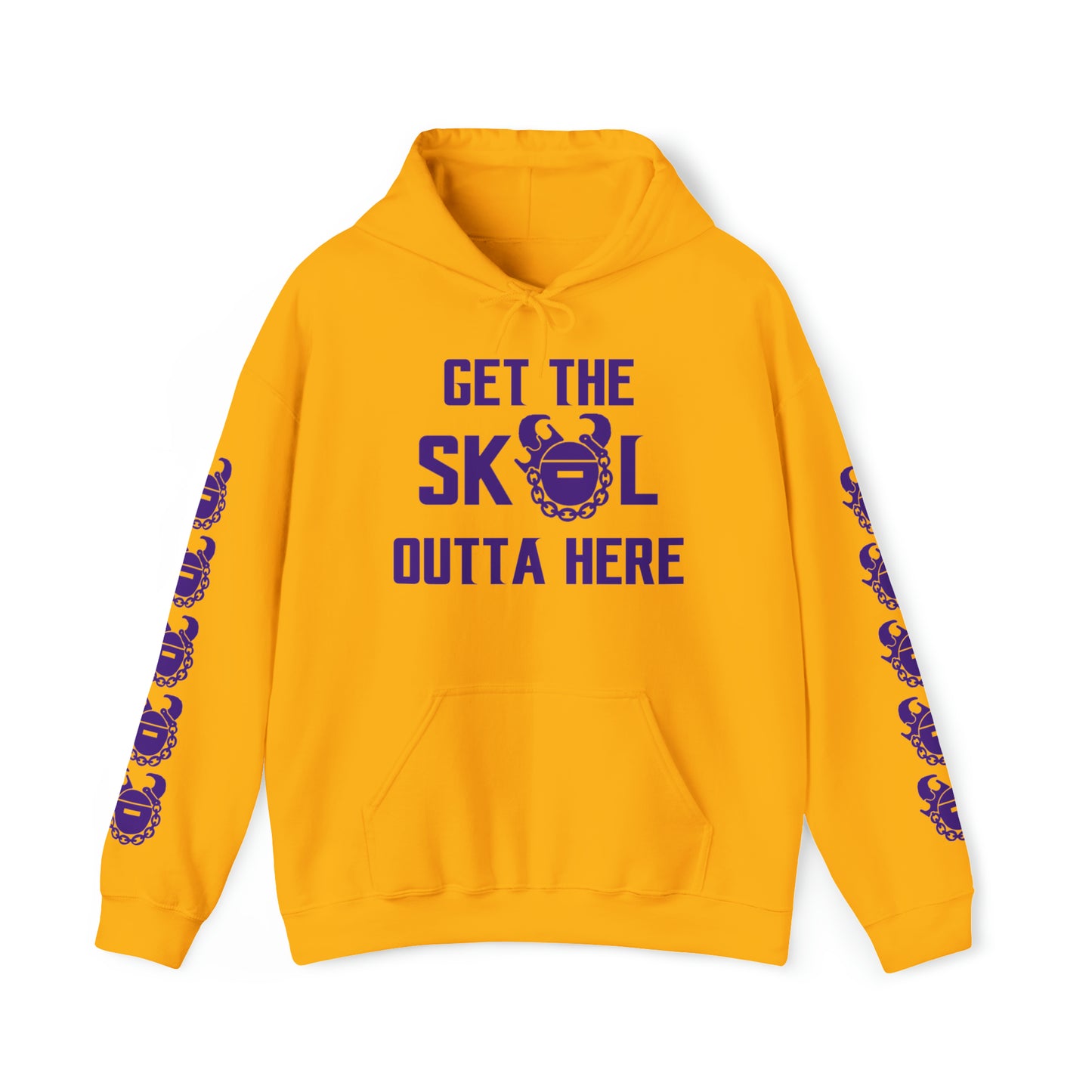 Unisex Heavy Blend™ Hooded Sweatshirt - Get OUTTA Here + Game Day Helmet (Sleeves)