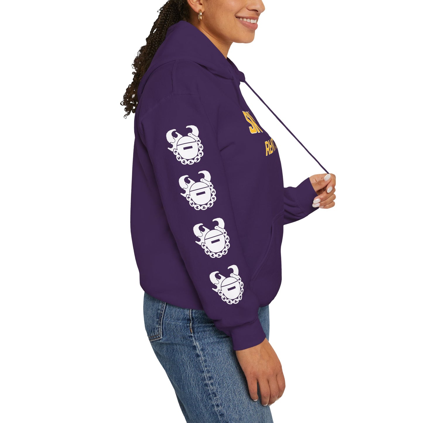 Unisex Heavy Blend™ Hooded Sweatshirt - SKOLL'NN - Rent Free + Game Day Helmet (Sleeves)