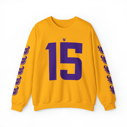 Unisex Heavy Blend™ Crewneck - Jersey #15 + Game Day Helmet (Sleeves)