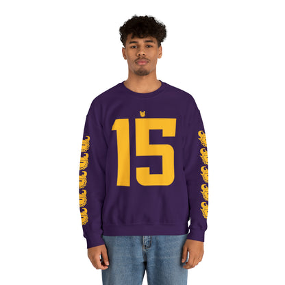 Unisex Heavy Blend™ Crewneck - Jersey #15 + Game Day Helmet (Sleeves)